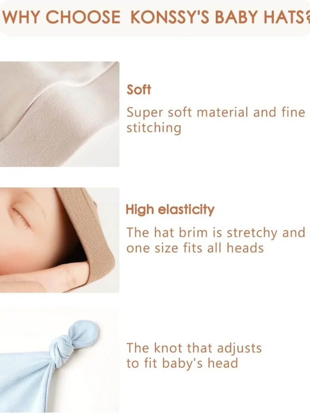 8 Pack Baby Beanie Hats for Newborns 0-6 Months | Soft Stretchy Knot Caps, Beige